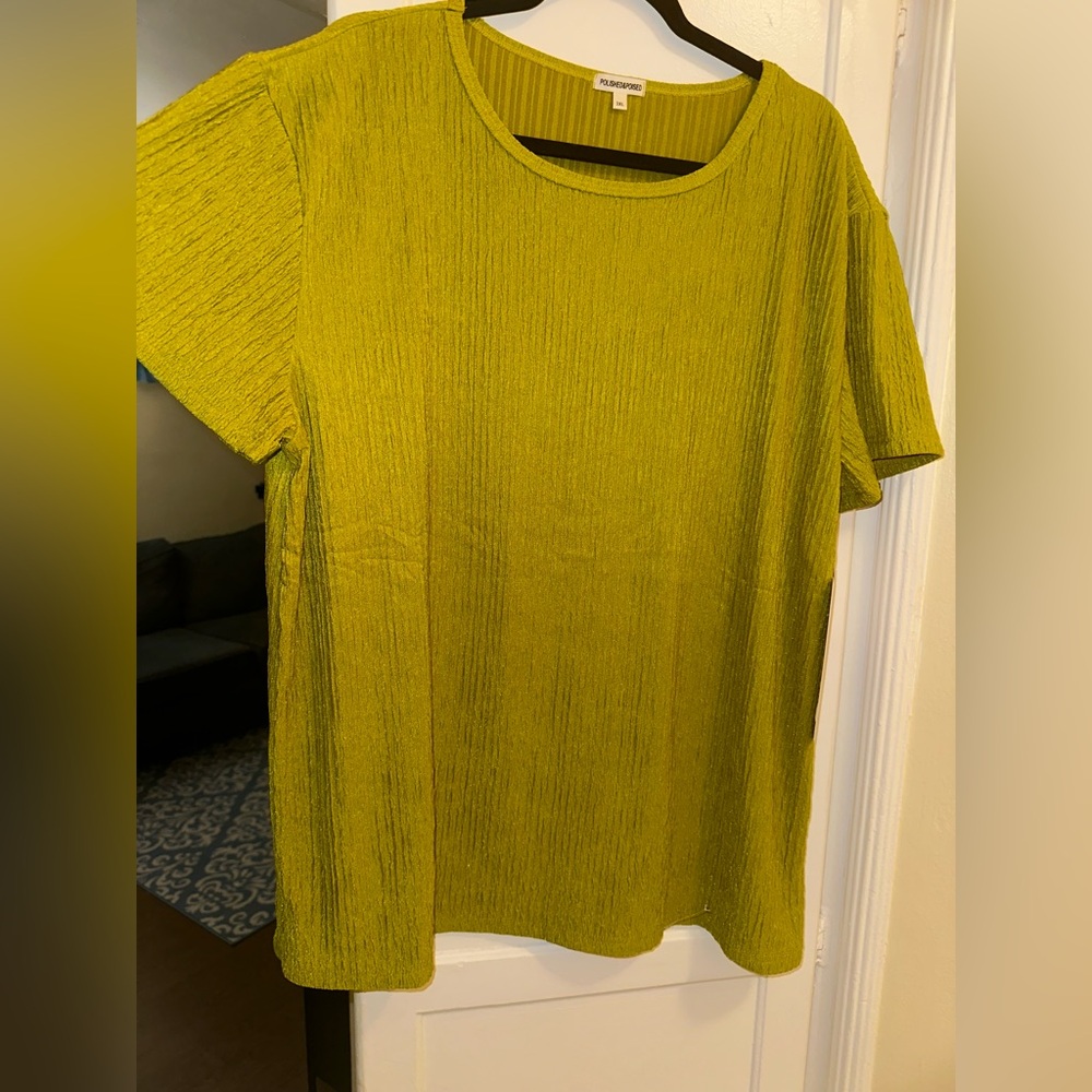 New Plus Size Lime Green Short-Sleeve Textured Tee 3X
